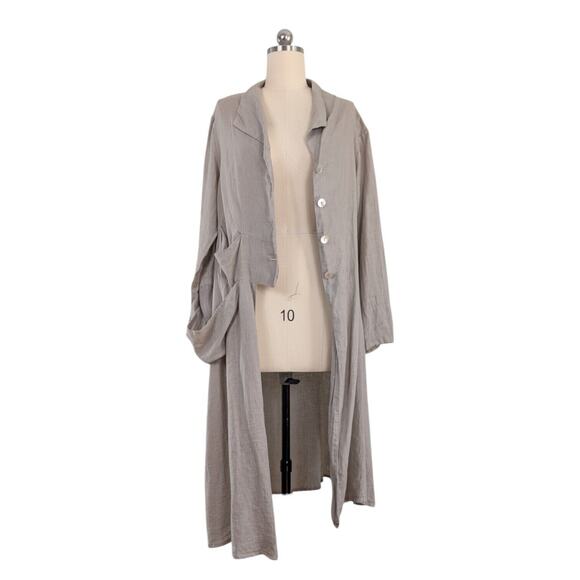 Linen Duster Cardigan Topper Jacket Tan L Natural Laggenlook Artsy Banana Blue - Picture 1 of 12